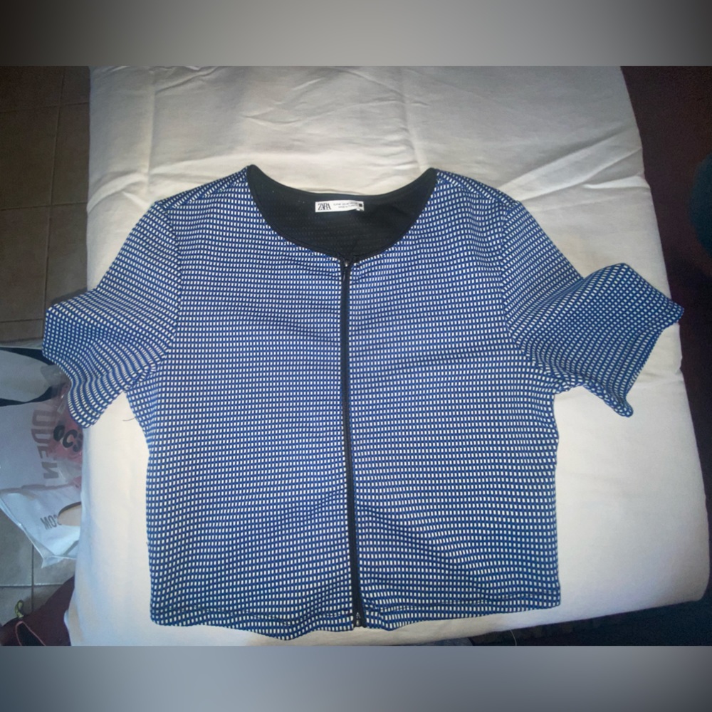 Zara Blue Black and White Top